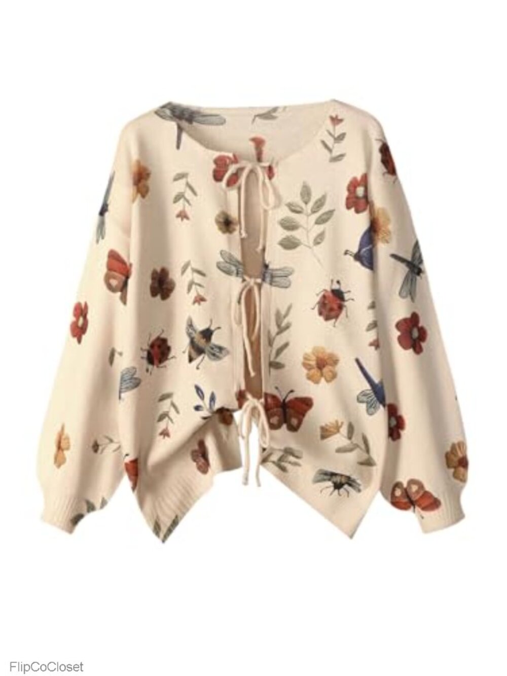 Plus Size Boho Chunky Knit Cardigan Sweater with Front Tie - Cottagecore